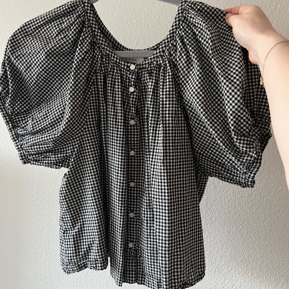 Doen June Top Blouse La Maddalena Gingham Black White Size Small - Picture 5 of 7
